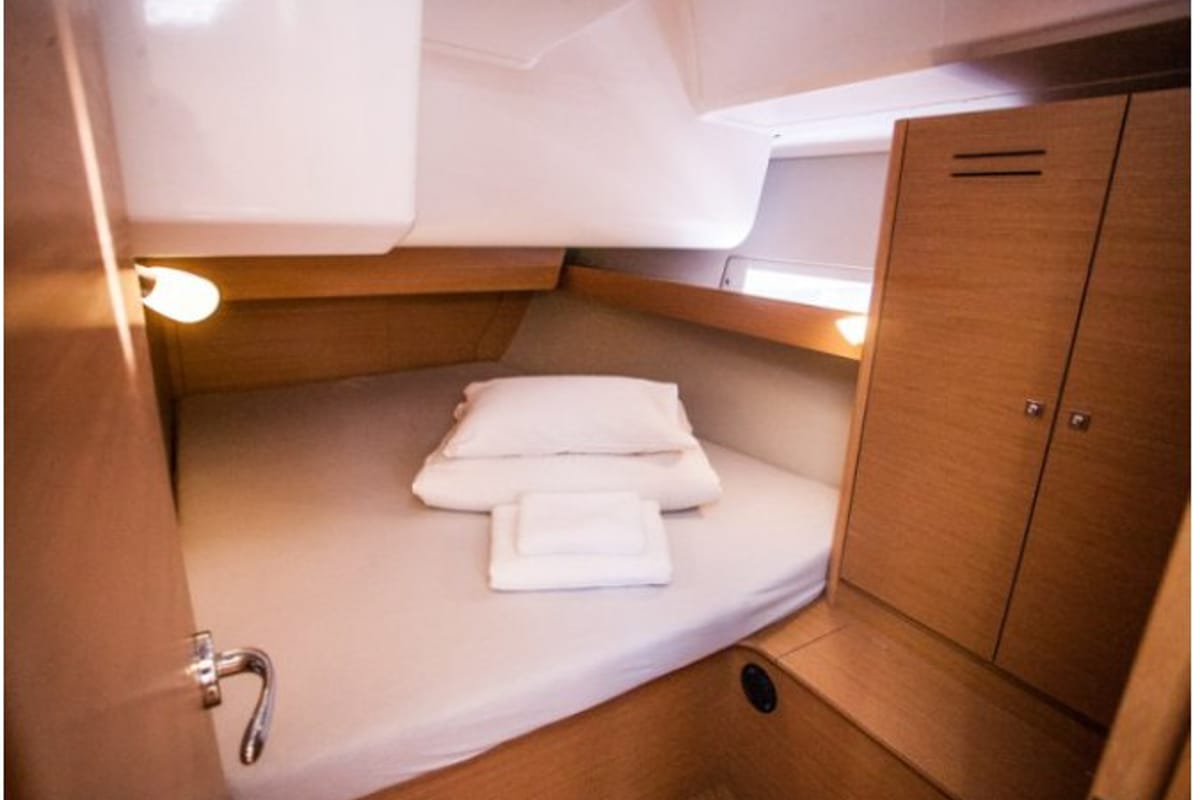 Cabin on Pinacolada, a Dufour 460 GL sailboat at Milazzo, Italy