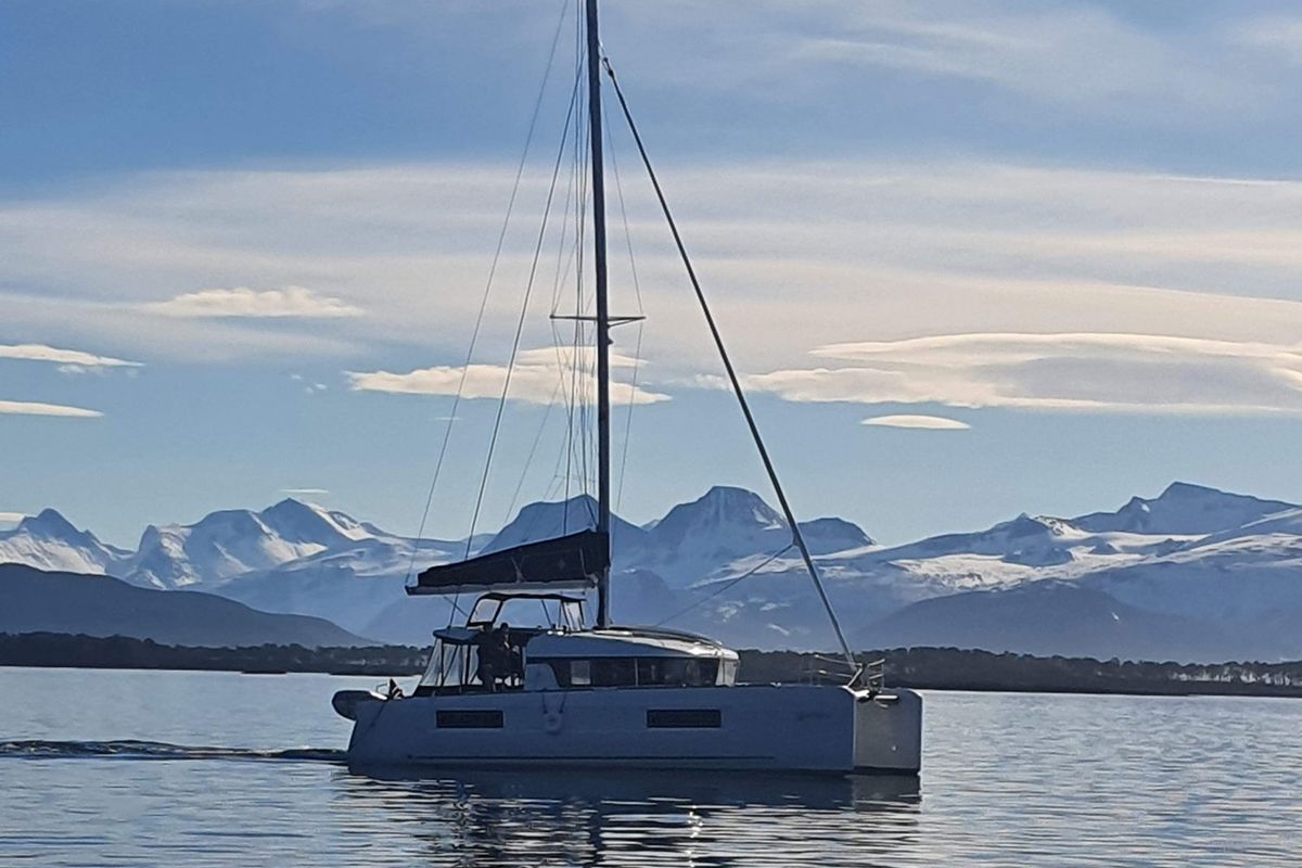 Exterior view of Arctic Charm, a Lagoon 40 catamaran at Tromsø, Norway