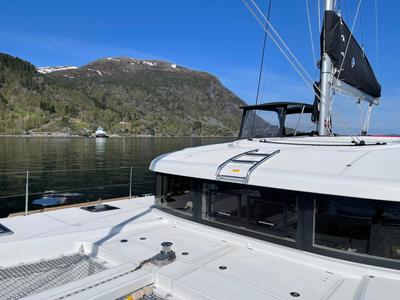 Deck of Arctic Charm, a Lagoon 40 catamaran at Tromsø, Norway