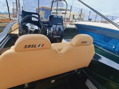 Cockpit of BOLLICHINA, a Zar 59 SL motorboat at Sant Antoni de Portmany, Spain