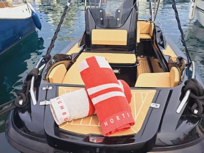 Deck of BOLLICHINA, a Zar 59 SL motorboat at Sant Antoni de Portmany, Spain