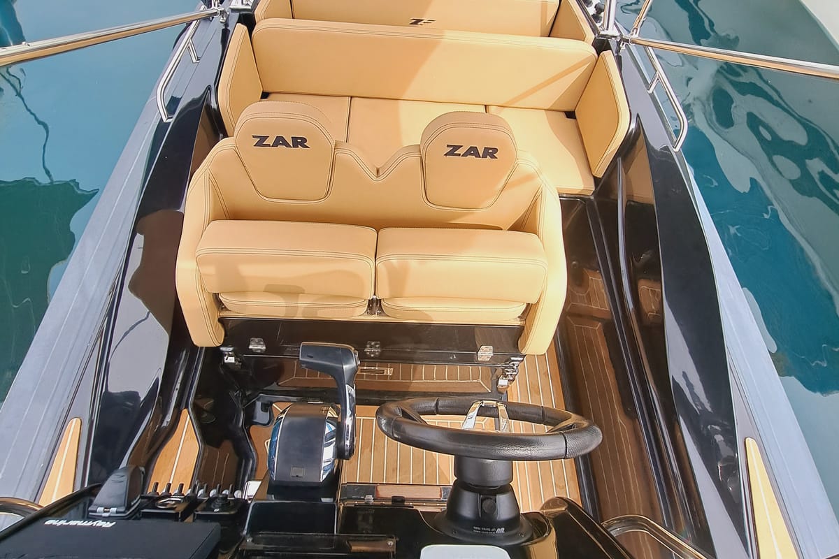 Cockpit of BOLLICHINA, a Zar 59 SL motorboat at Sant Antoni de Portmany, Spain