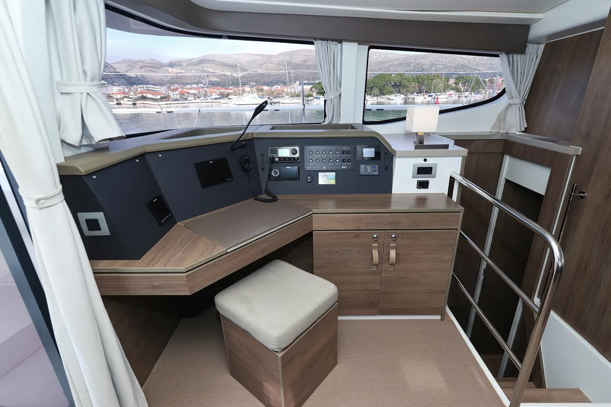 Cockpit of James Webb, a Bali 4.4 catamaran at Grad Trogir, Croatia
