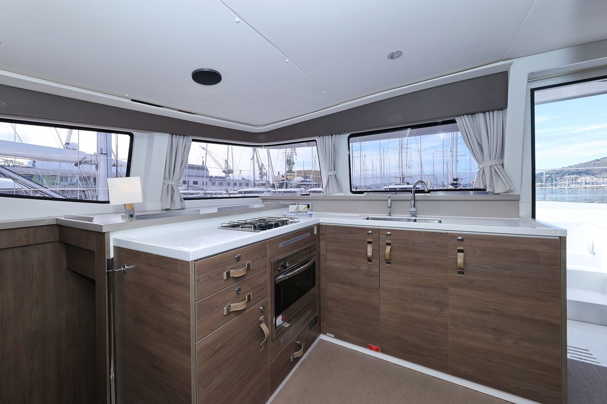 Galley of James Webb, a Bali 4.4 catamaran at Grad Trogir, Croatia