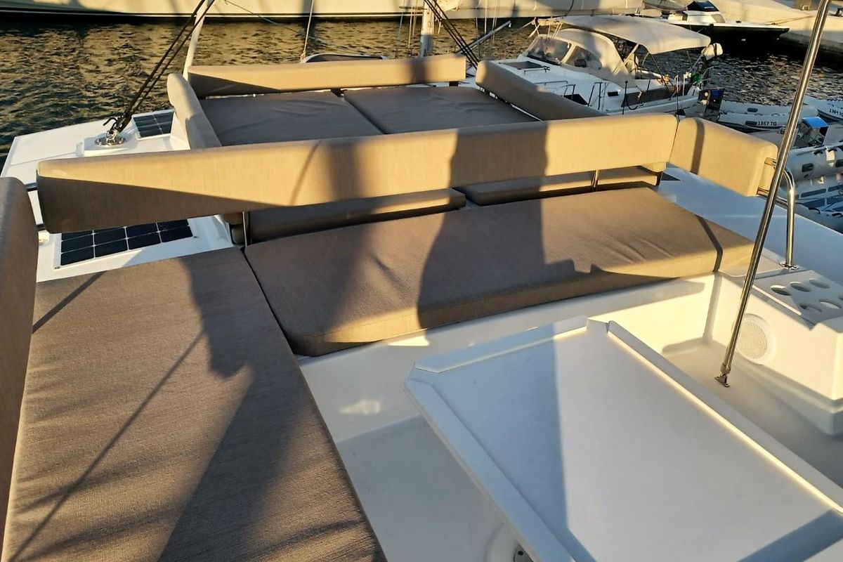 Salon of James Webb, a Bali 4.4 catamaran at Grad Trogir, Croatia