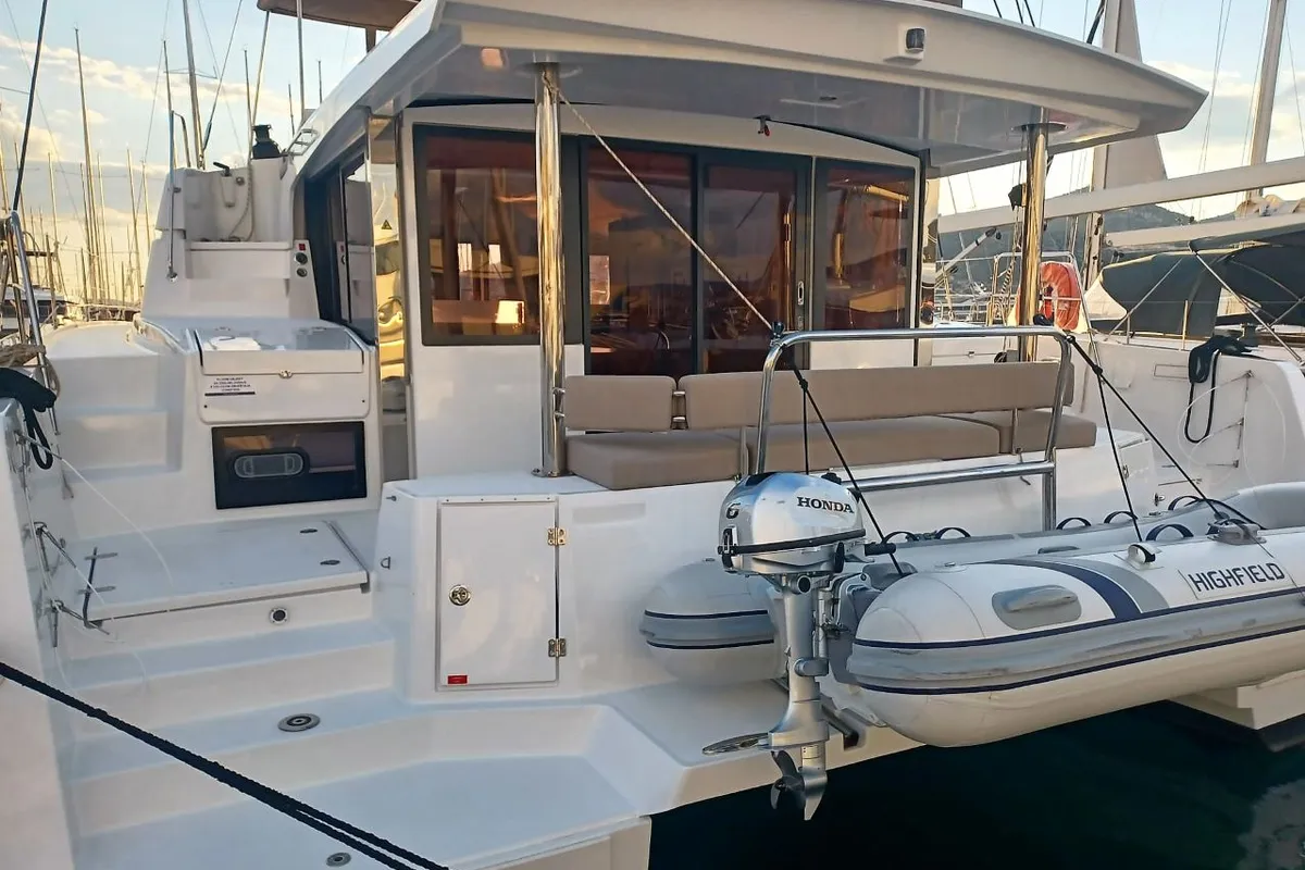 Deck of James Webb, a Bali 4.4 catamaran at Grad Trogir, Croatia