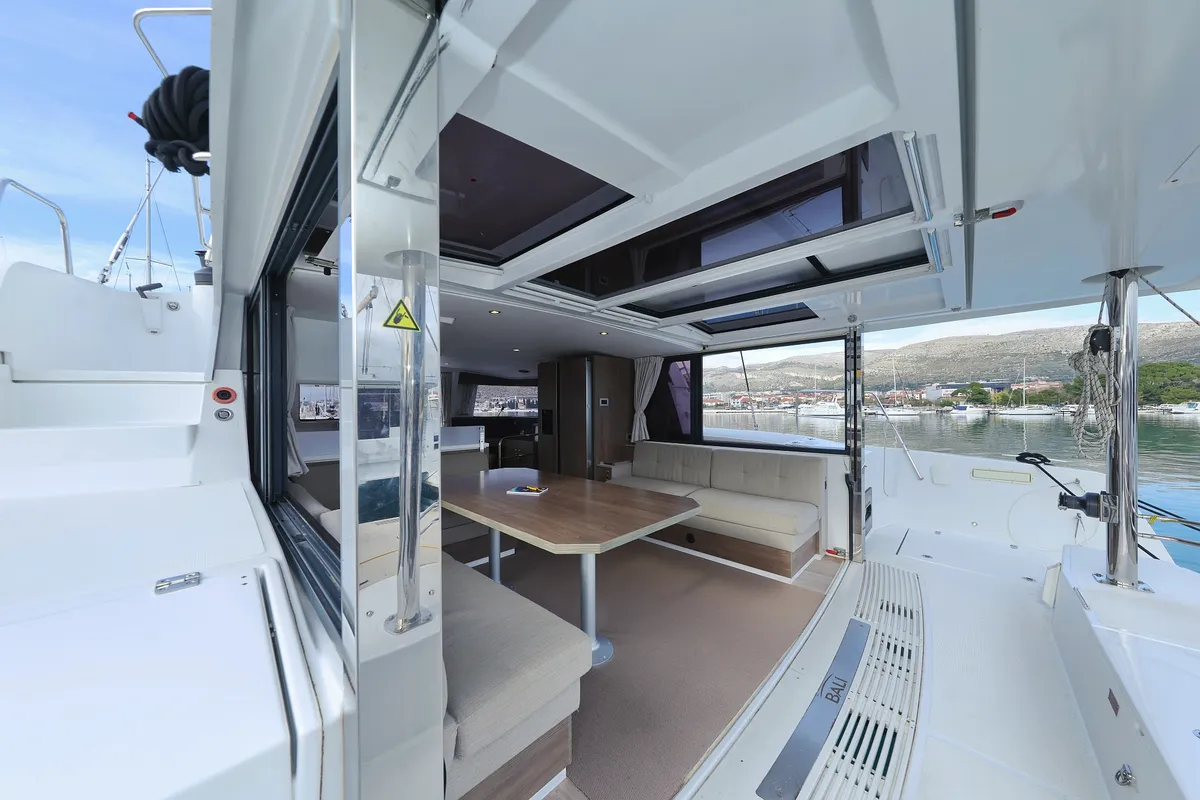 Salon of James Webb, a Bali 4.4 catamaran at Grad Trogir, Croatia