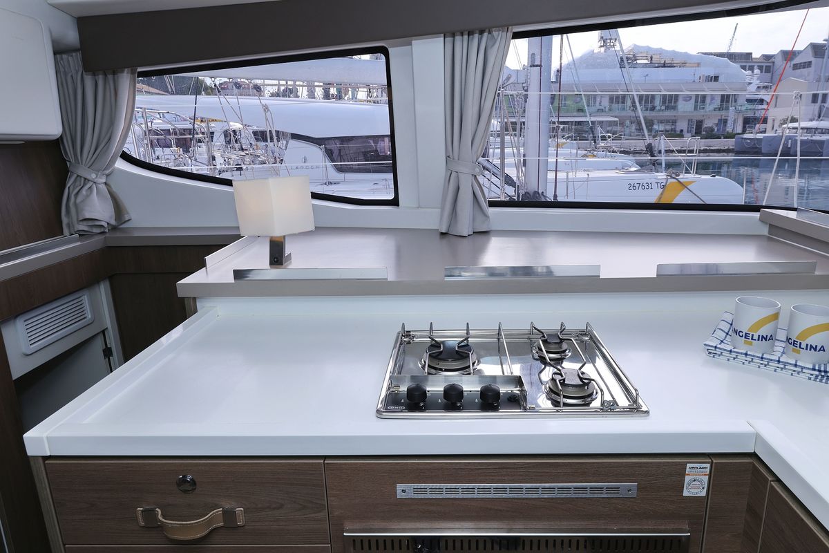 Galley of James Webb, a Bali 4.4 catamaran at Grad Trogir, Croatia