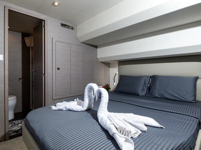 Cabin on Premium, a Fountaine Pajot MY6 catamaran at Municipal Unit of Apollonioi, Greece