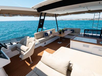 Cockpit of Premium, a Fountaine Pajot MY6 catamaran at Municipal Unit of Apollonioi, Greece