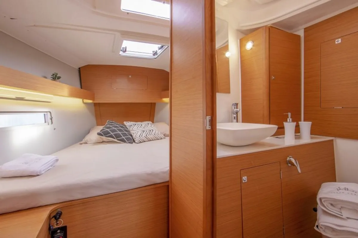 Cabin on Nunet, a Dufour 390 GL sailboat at Grad Biograd na Moru, Croatia