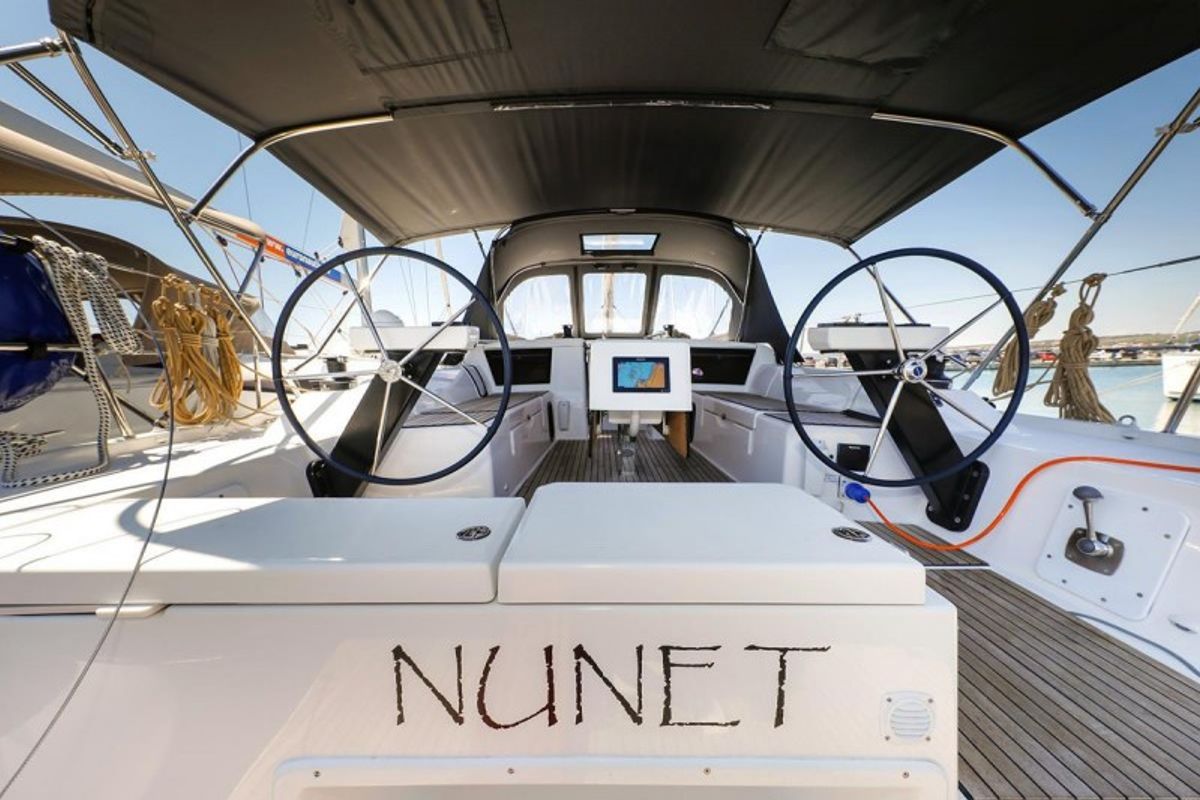 Cockpit of Nunet, a Dufour 390 GL sailboat at Grad Biograd na Moru, Croatia