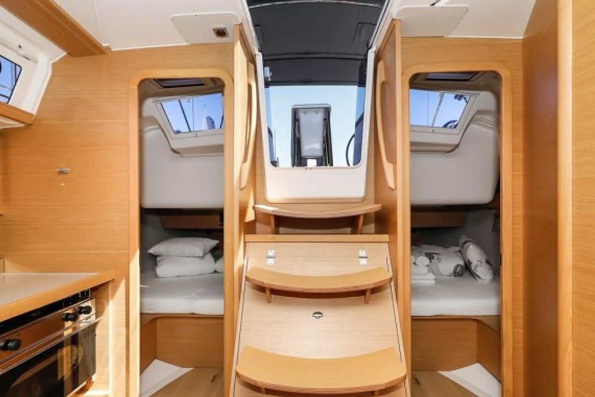 Cabin on Nunet, a Dufour 390 GL sailboat at Grad Biograd na Moru, Croatia