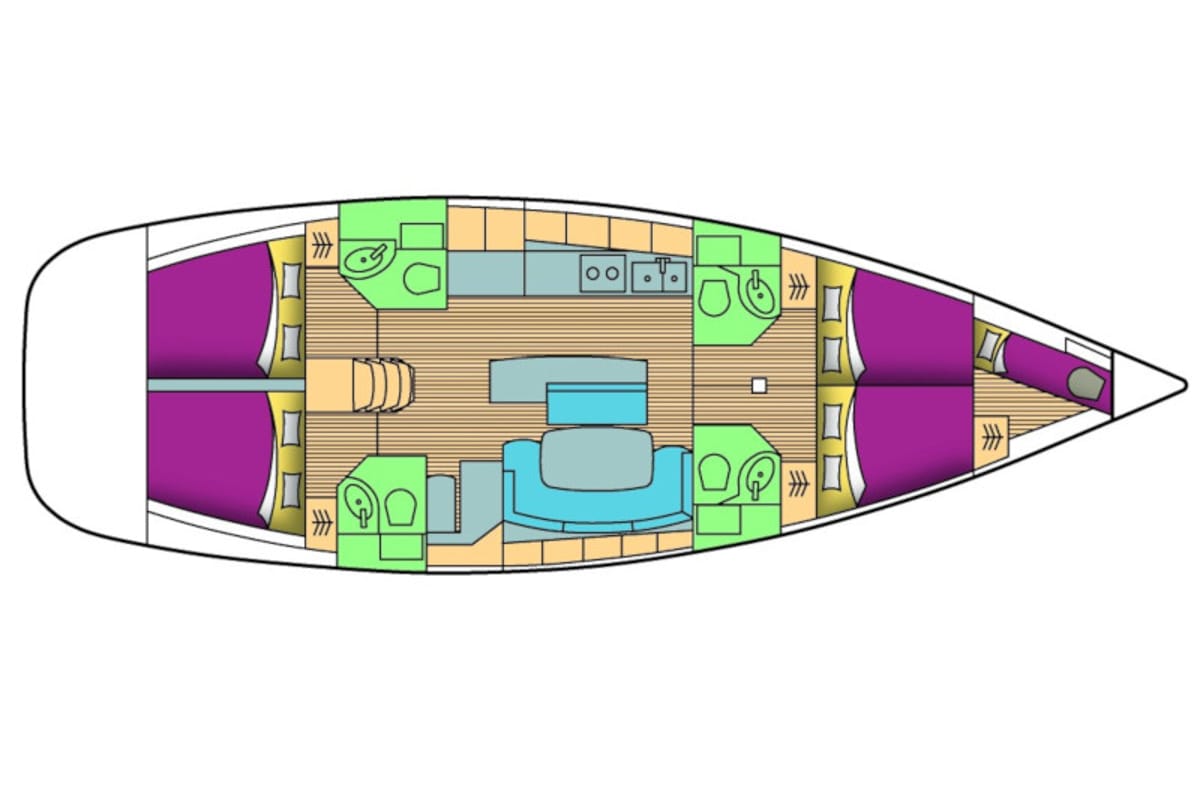 Floor plan of Siora Maria, a Beneteau Cyclades 50.4 sailboat at Athens, Greece