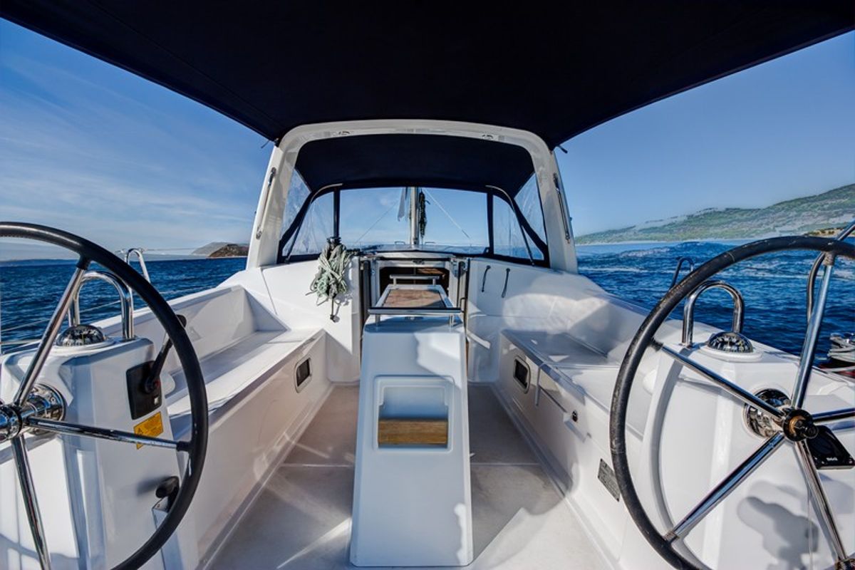 Cockpit of ARSEN, a Beneteau Oceanis 38 sailboat at Split, Croatia