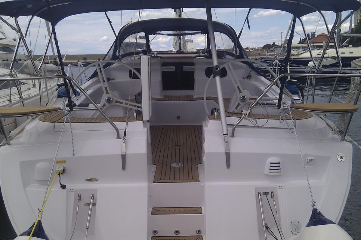 Cockpit of Mili Mili, a Elan 444 Impression sailboat at Zadar, Croatia