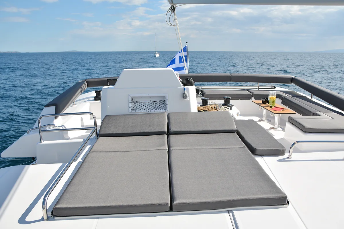 Deck of Mojito, a Dufour Catamaran 48 catamaran at Municipal Unit of Lefkada, Greece
