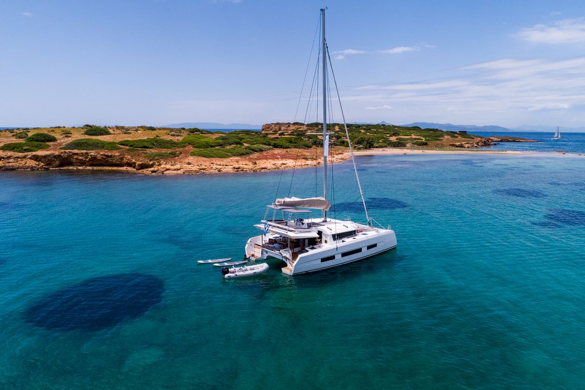 Exterior view of Mojito, a Dufour Catamaran 48 catamaran at Municipal Unit of Lefkada, Greece