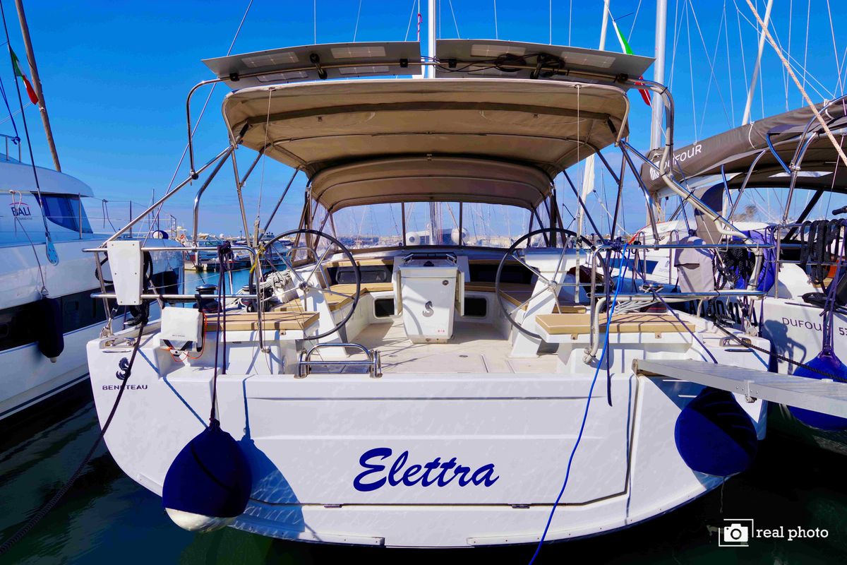 Exterior view of Elettra, a Beneteau Oceanis 51.1 sailboat at Castellammare di Stabia, Italy