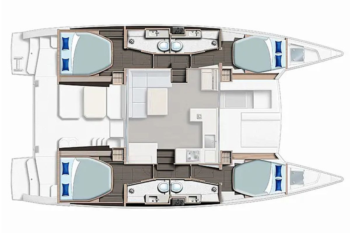 Floor plan of Sunsail 424/4/4 Classic, a Gulet Sunsail 424 catamaran at Uturoa, France