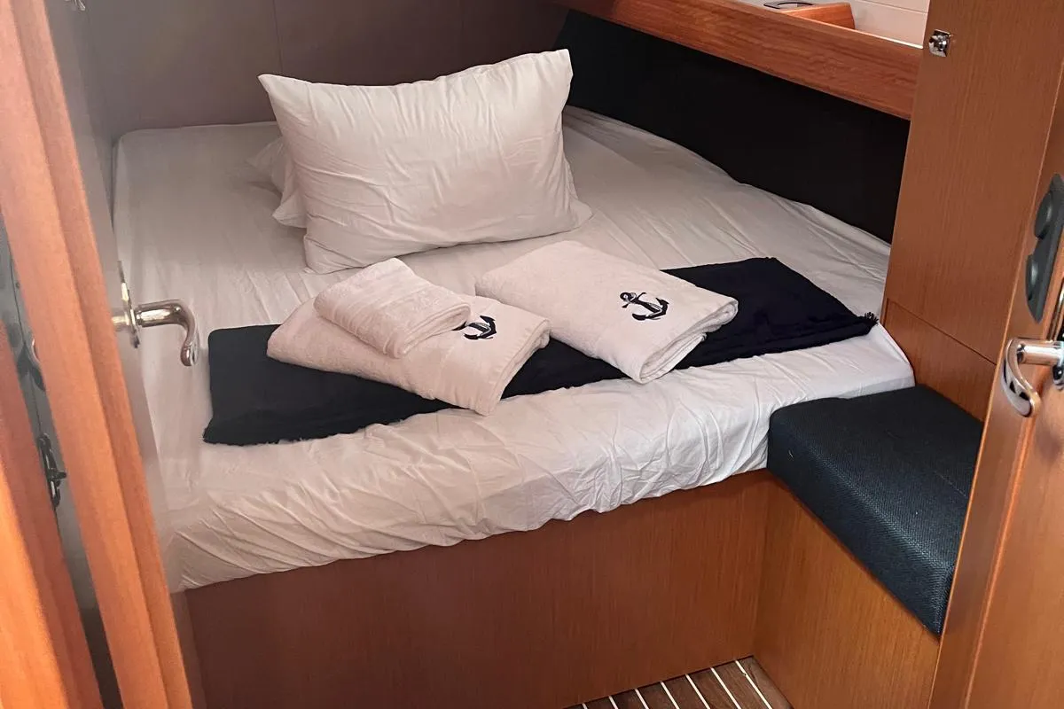 Cabin on Dragut L, a Bavaria Cruiser 46 sailboat at Bodrum, Turkey