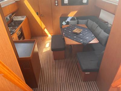 Salon of Dragut L, a Bavaria Cruiser 46 sailboat at Bodrum, Turkey