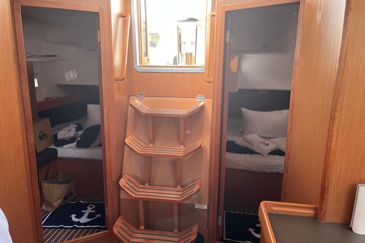 Cabin on Dragut L, a Bavaria Cruiser 46 sailboat at Bodrum, Turkey