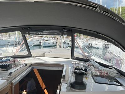 Deck of Dragut L, a Bavaria Cruiser 46 sailboat at Bodrum, Turkey
