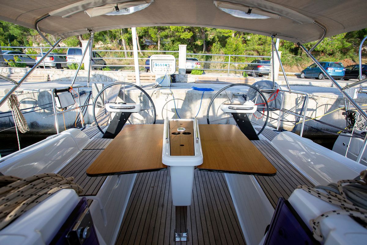 Cockpit of Vanila, a Dufour 360 GL sailboat at Mali Lošinj, Croatia