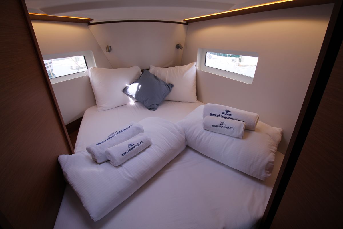 Cabin on Evita, a Jeanneau Sun Odyssey 380 sailboat at Grad Biograd na Moru, Croatia