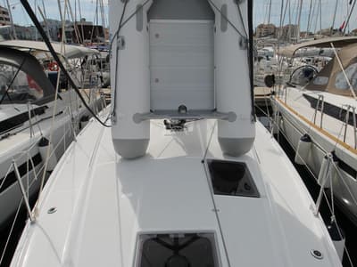Deck of Evita, a Jeanneau Sun Odyssey 380 sailboat at Grad Biograd na Moru, Croatia