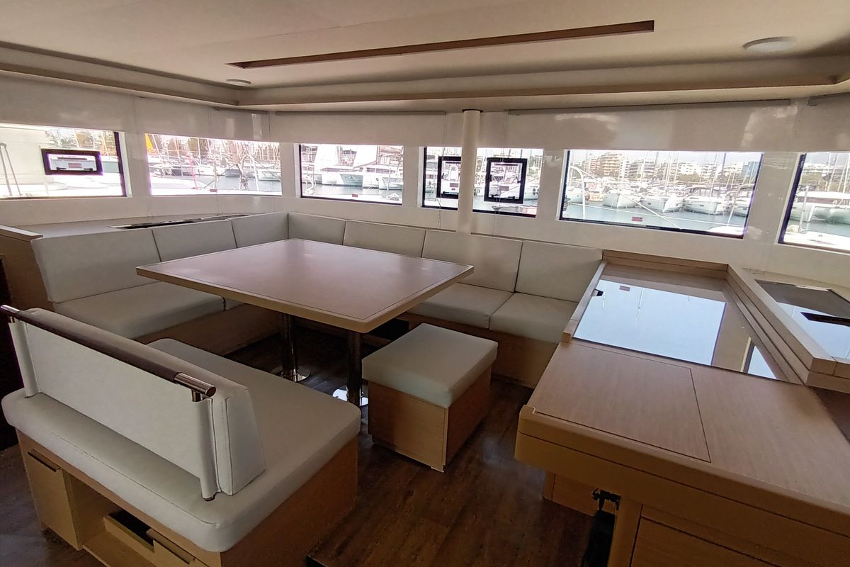 Salon of Minotavros, a Lagoon 51 catamaran at Athens, Greece