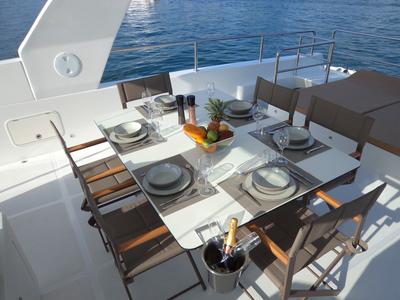 Deck of Over Reef, a Gulet Power Catamaran catamaran at Malé, Maldives