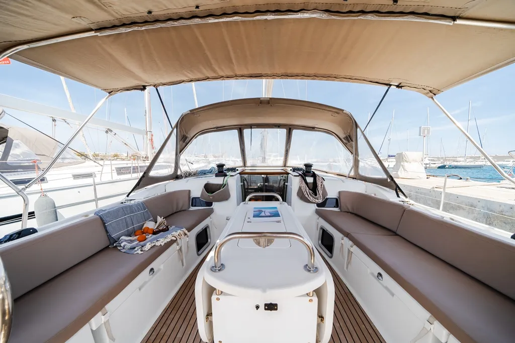 Deck of Kalliroi, a Jeanneau Sun Odyssey 519 sailboat at Municipal Unit of Rhodes, Greece