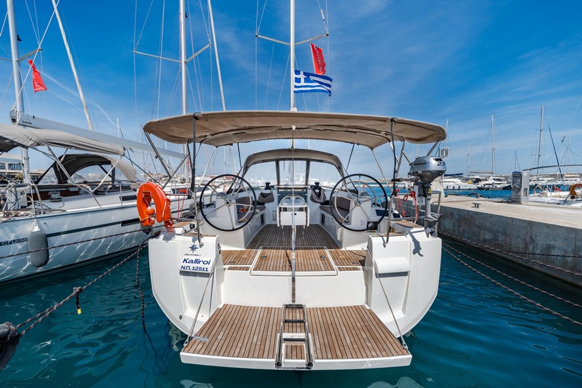Exterior view of Kalliroi, a Jeanneau Sun Odyssey 519 sailboat at Municipal Unit of Rhodes, Greece