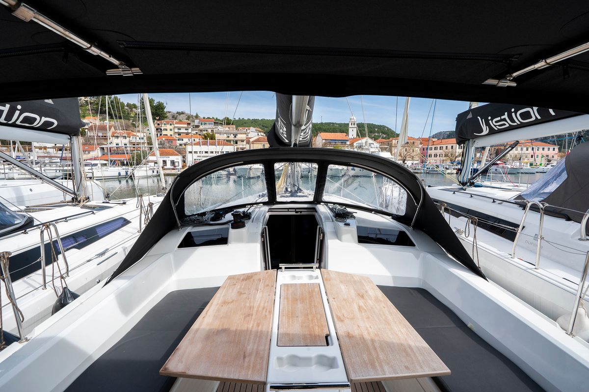 Cockpit of First Dream, a Beneteau Oceanis 37.1 sailboat at Skradin, Croatia