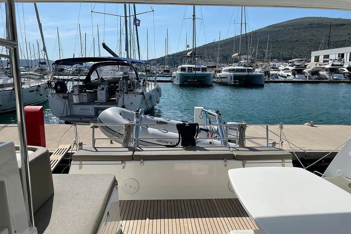 Cockpit of Amalia II , a Lagoon 40 catamaran at Seget Donji, Croatia