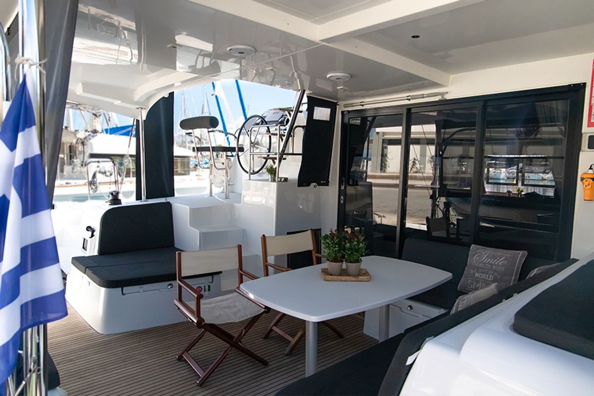 Deck of Dioni, a Lagoon 42 catamaran at Preveza, Greece