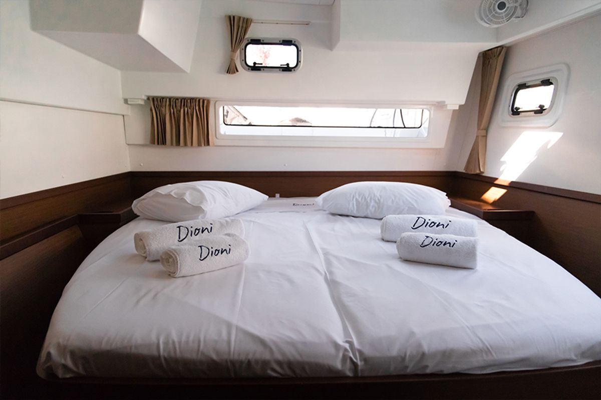 Cabin on Dioni, a Lagoon 42 catamaran at Preveza, Greece