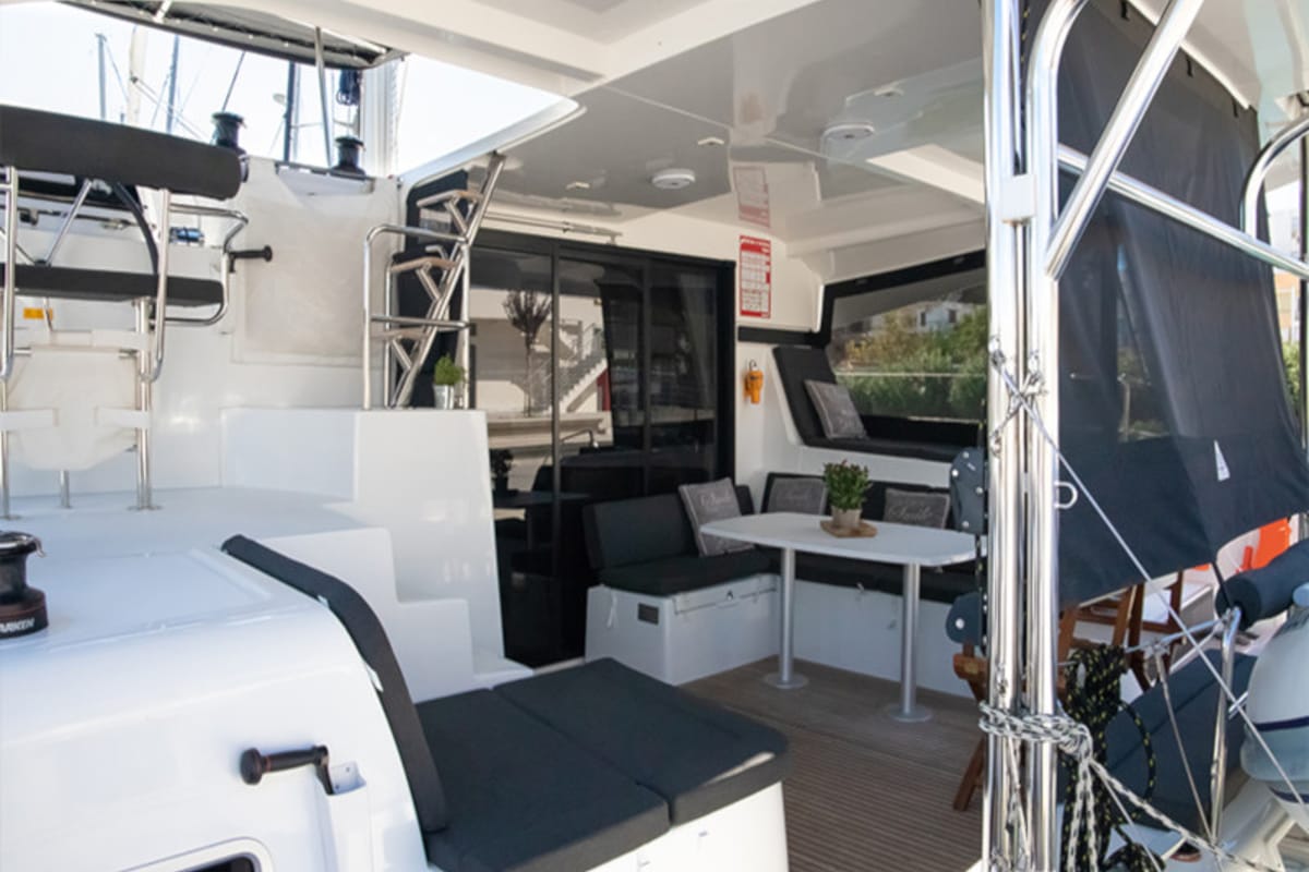 Deck of Dioni, a Lagoon 42 catamaran at Preveza, Greece