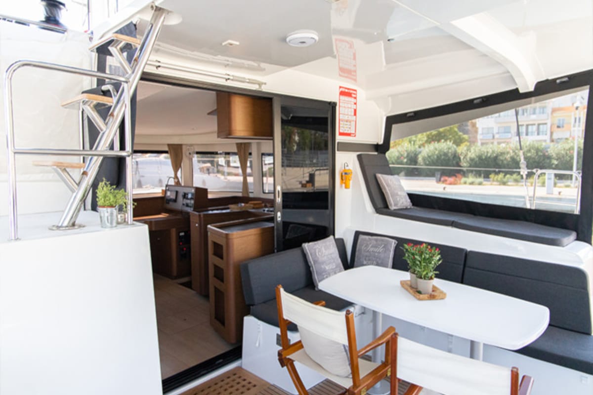 Deck of Dioni, a Lagoon 42 catamaran at Preveza, Greece