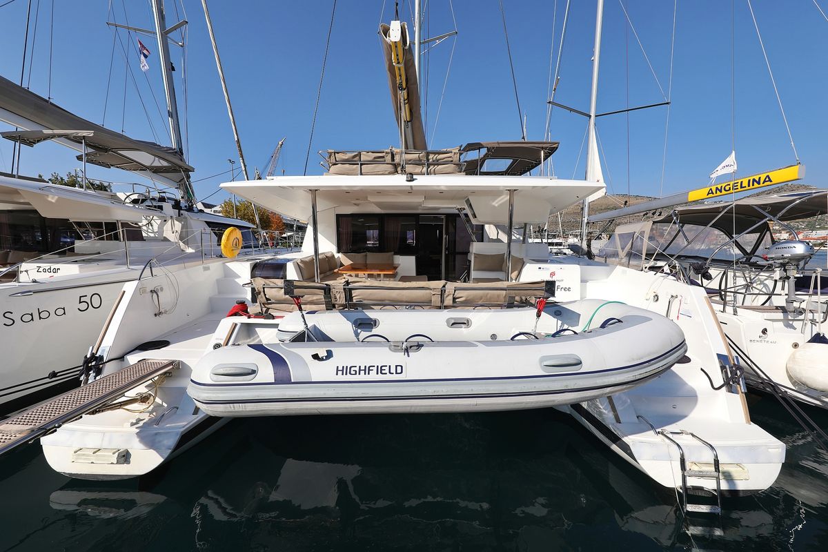 Exterior view of Feeling Free, a Fountaine Pajot Saba 50 catamaran at Općina Sveti Filip i Jakov, Croatia