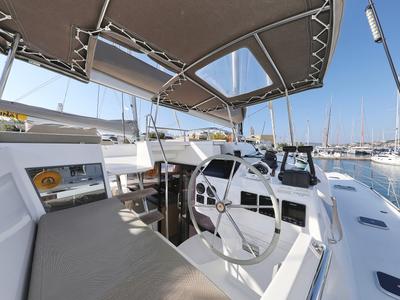 Cockpit of Feeling Free, a Fountaine Pajot Saba 50 catamaran at Općina Sveti Filip i Jakov, Croatia