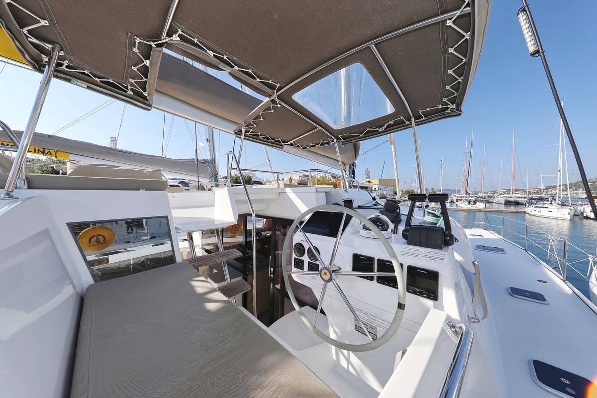 Cockpit of Feeling Free, a Fountaine Pajot Saba 50 catamaran at Općina Sveti Filip i Jakov, Croatia