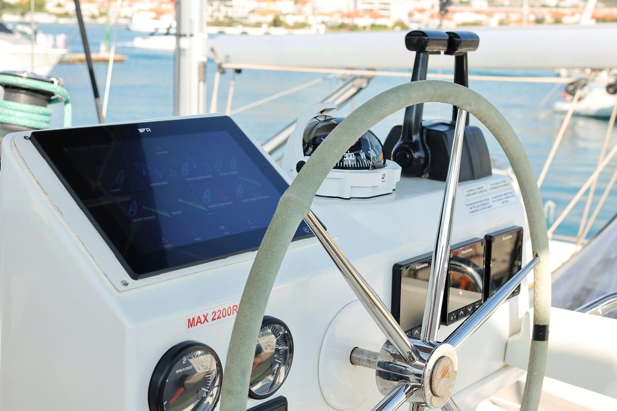 Cockpit of Feeling Free, a Fountaine Pajot Saba 50 catamaran at Općina Sveti Filip i Jakov, Croatia