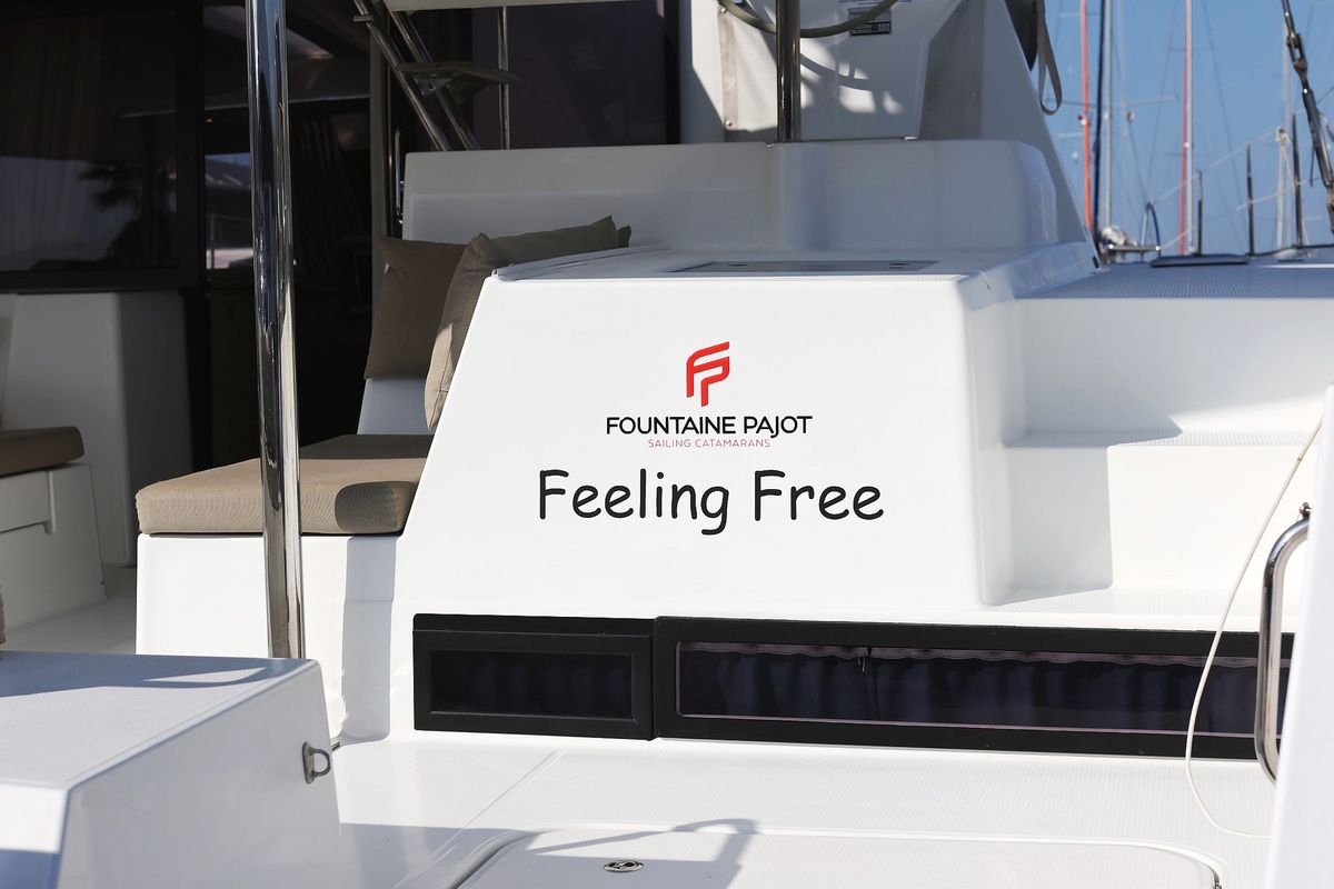 Exterior view of Feeling Free, a Fountaine Pajot Saba 50 catamaran at Općina Sveti Filip i Jakov, Croatia