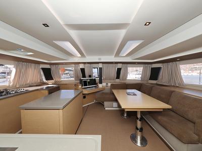 Salon of Feeling Free, a Fountaine Pajot Saba 50 catamaran at Općina Sveti Filip i Jakov, Croatia