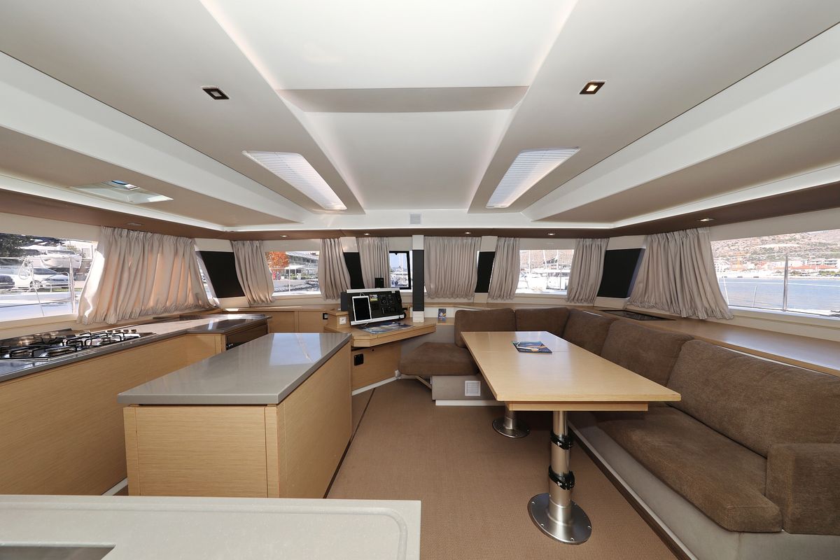 Salon of Feeling Free, a Fountaine Pajot Saba 50 catamaran at Općina Sveti Filip i Jakov, Croatia
