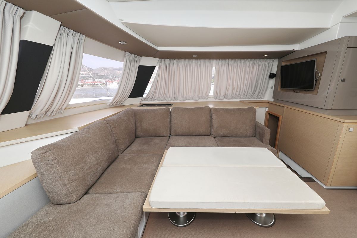 Salon of Feeling Free, a Fountaine Pajot Saba 50 catamaran at Općina Sveti Filip i Jakov, Croatia