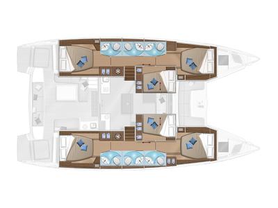 Floor plan of Rio, a Lagoon 50 catamaran at Municipal Unit of Lefkada, Greece